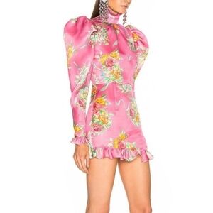 Alessandra Rich Floral Pink Puff Sleeve Dress